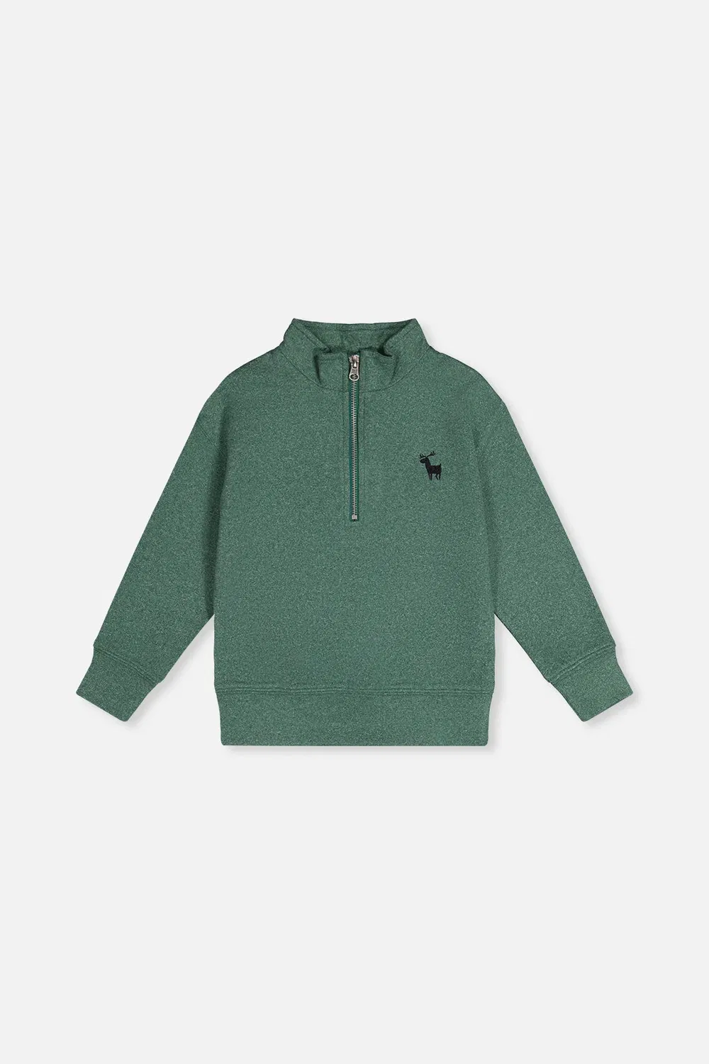 Детский свитер с воротником-стойкой и молнией с принтом оленя Christmas Couture Deux par Deux, Dark Green