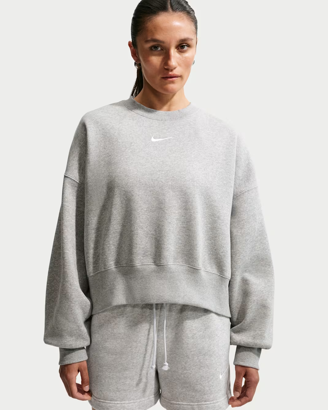 Свитшот Nike Phoenix Fleece Over-Oversized Crew-Neck темно-серый меланж/белый — фото 3