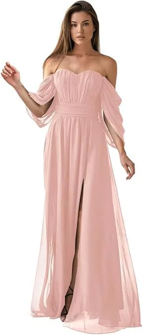 Женское вечернее платье с воланами A-силуэта с разрезом, Blush Pink