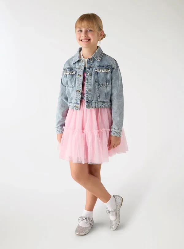 Джинсовая куртка со стразами Con applicazioni Terranova Denim Medio, синий