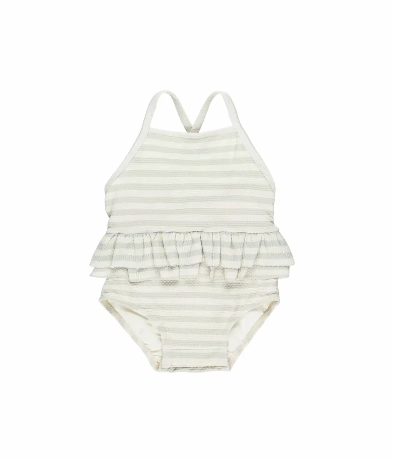 Детский слитный купальник для девочек с оборками и защитой UPF 50+ Mint Stripe Rylee + Cru, Mint Stripe — фото 3