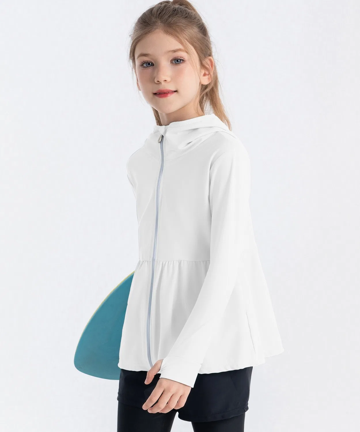 Детская рашгард-куртка с капюшоном и высокой горловиной, с длинным рукавом с пеплумом TeddyShop, Sax Blue — фото 4