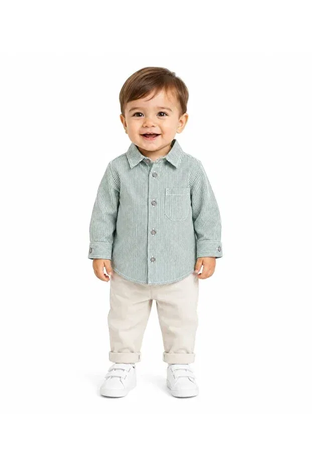Детская рубашка для мальчиков с длинным рукавом Isis baby boy striped shirt Outlet, Green