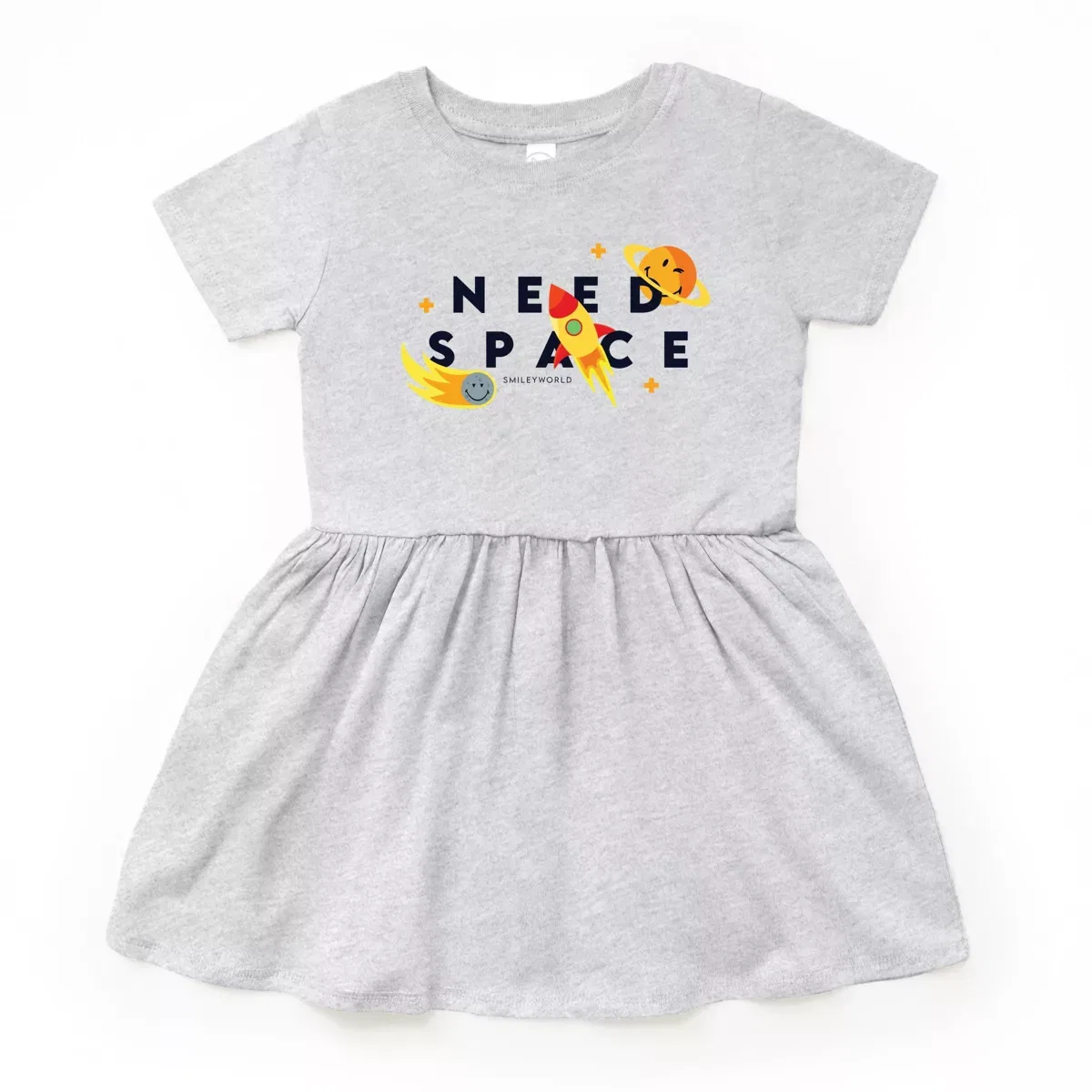Детское платье для девочек с принтом SmileyWorld Need Space The Juniper Shop, Heather Grey