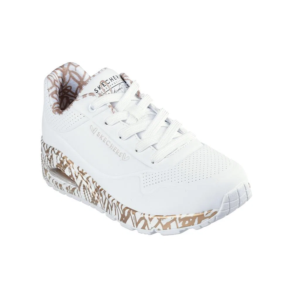 Детские кроссовки с принтом Uno Ravaged Love Skechers, Weiss Gold — фото 2