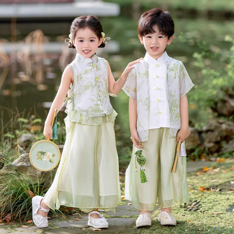 Детский комплект в стиле тан-сьюит с воротником-стойкой Lanza, Light Green & White Multicolor — фото 4