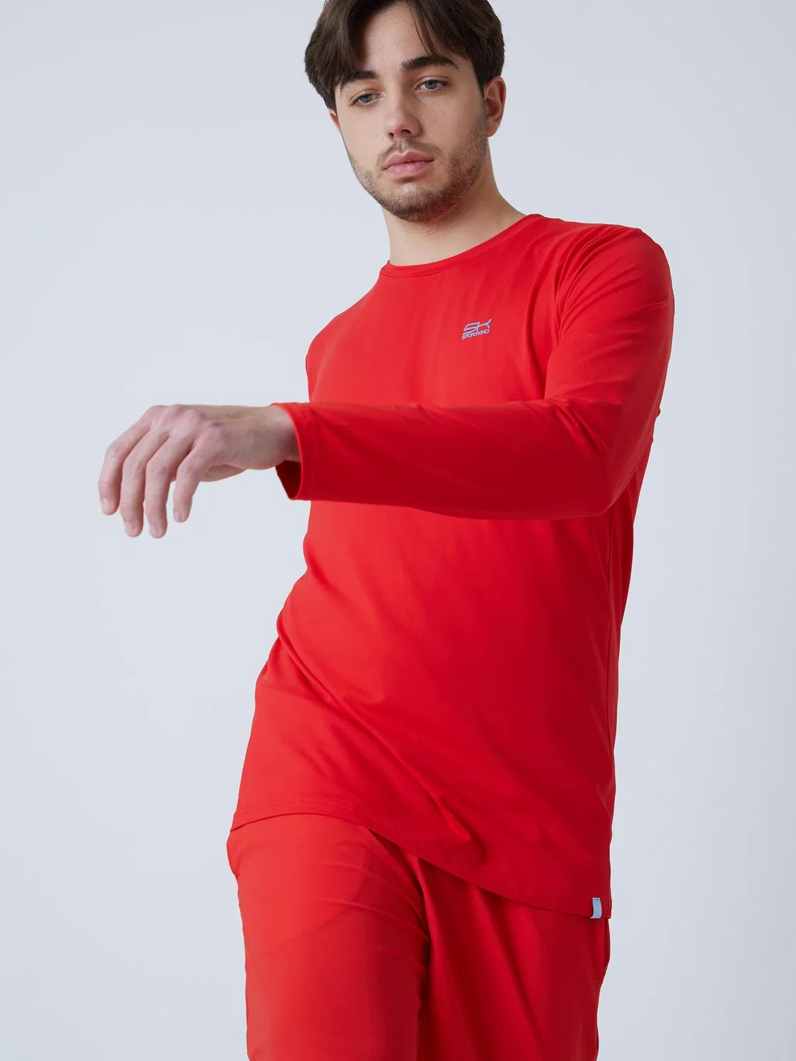 Спортивная футболка Sportkind Performance Shirt с круглым вырезом и длинными рукавами, красная — фото 3