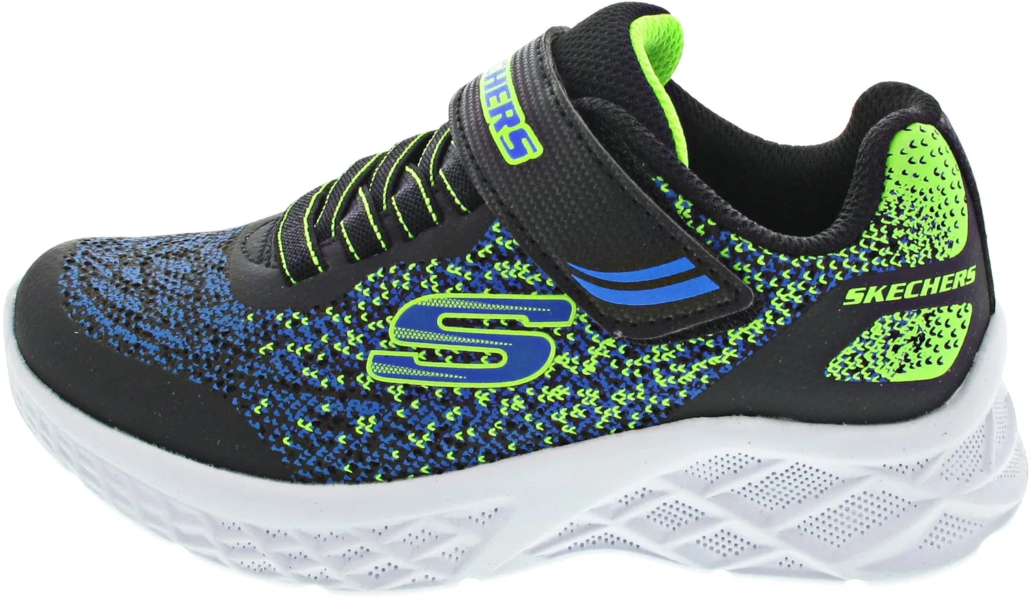 Детские кроссовки для мальчиков с принтом Microspec Max Gorvix Skechers, Black Blue Lime Synthetic Lime Trim