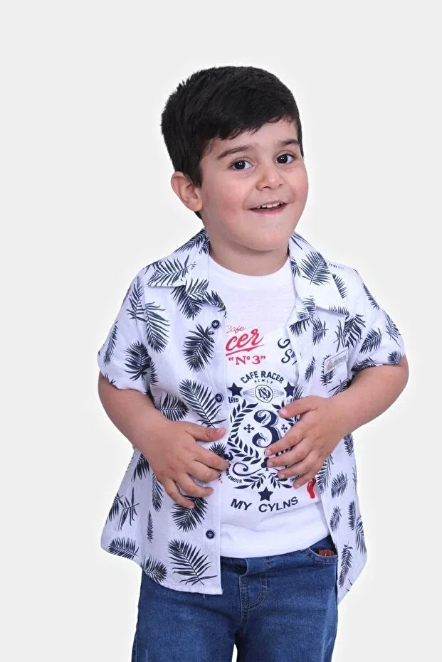 Детское для мальчиков рубашка хлопковая с принтом Fyk Kids, White — фото 3