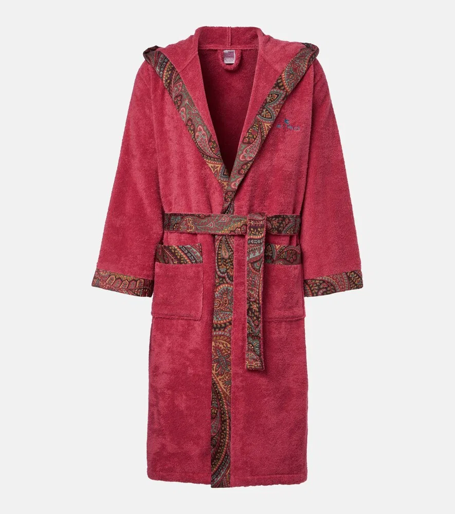 Хлопковый махровый халат с узором пейсли Etro, бордовый