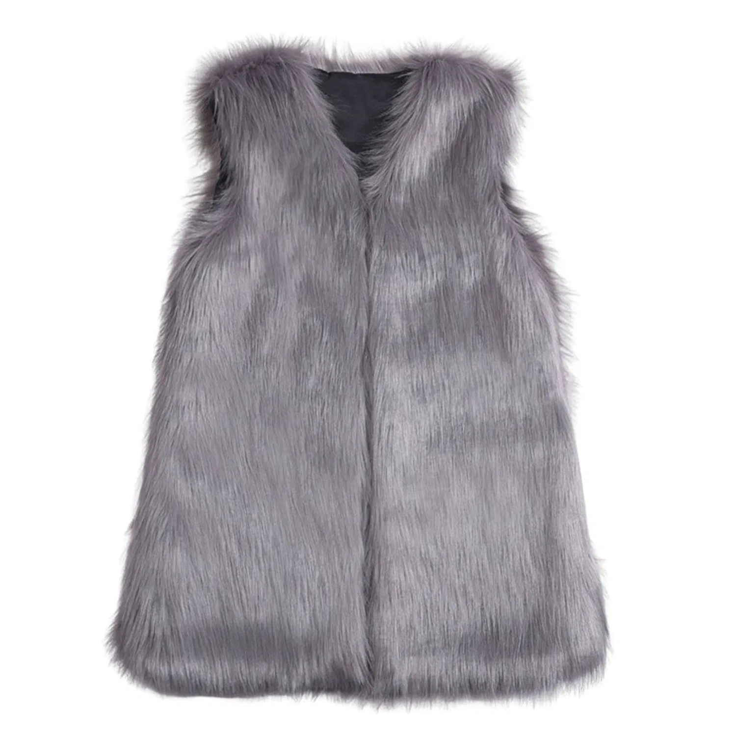Женский меховой жилет без рукавов с V-образным вырезом, z01grey