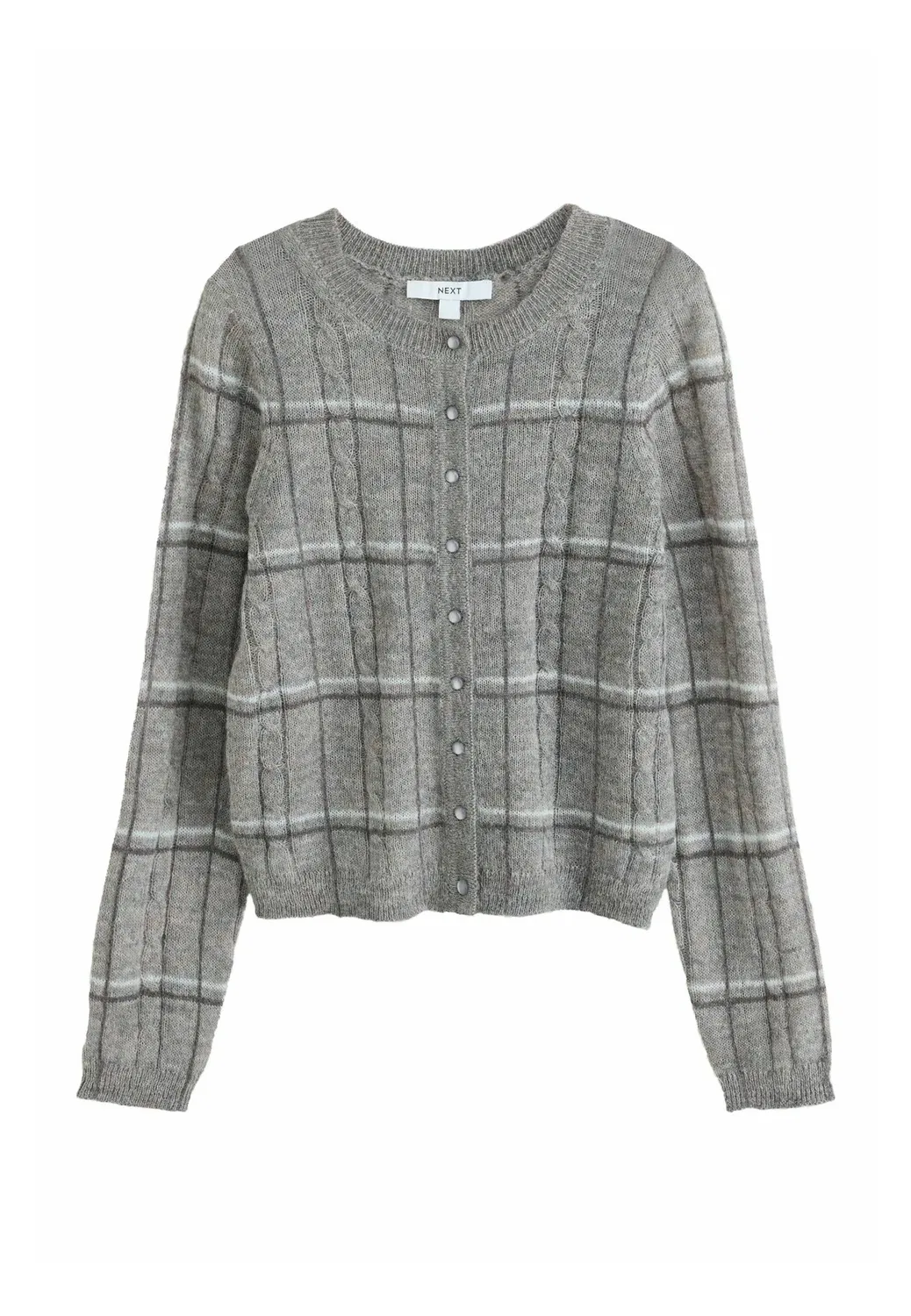 Кардиган прямого кроя с длинными рукавами из полупрозрачной вязки Next, Grey Check