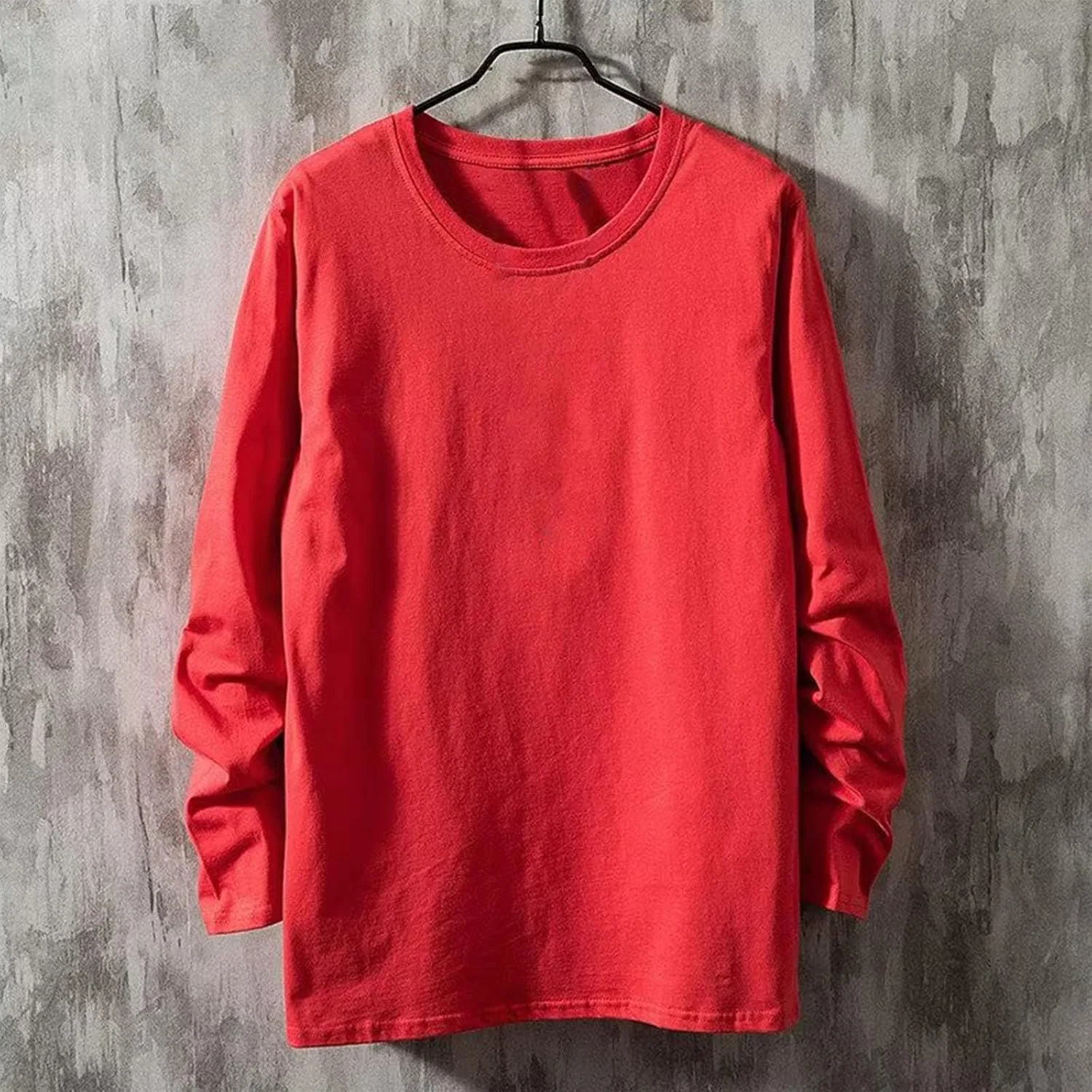 Мужская свободная футболка с длинным рукавом из хлопка, A01 Red — фото 3