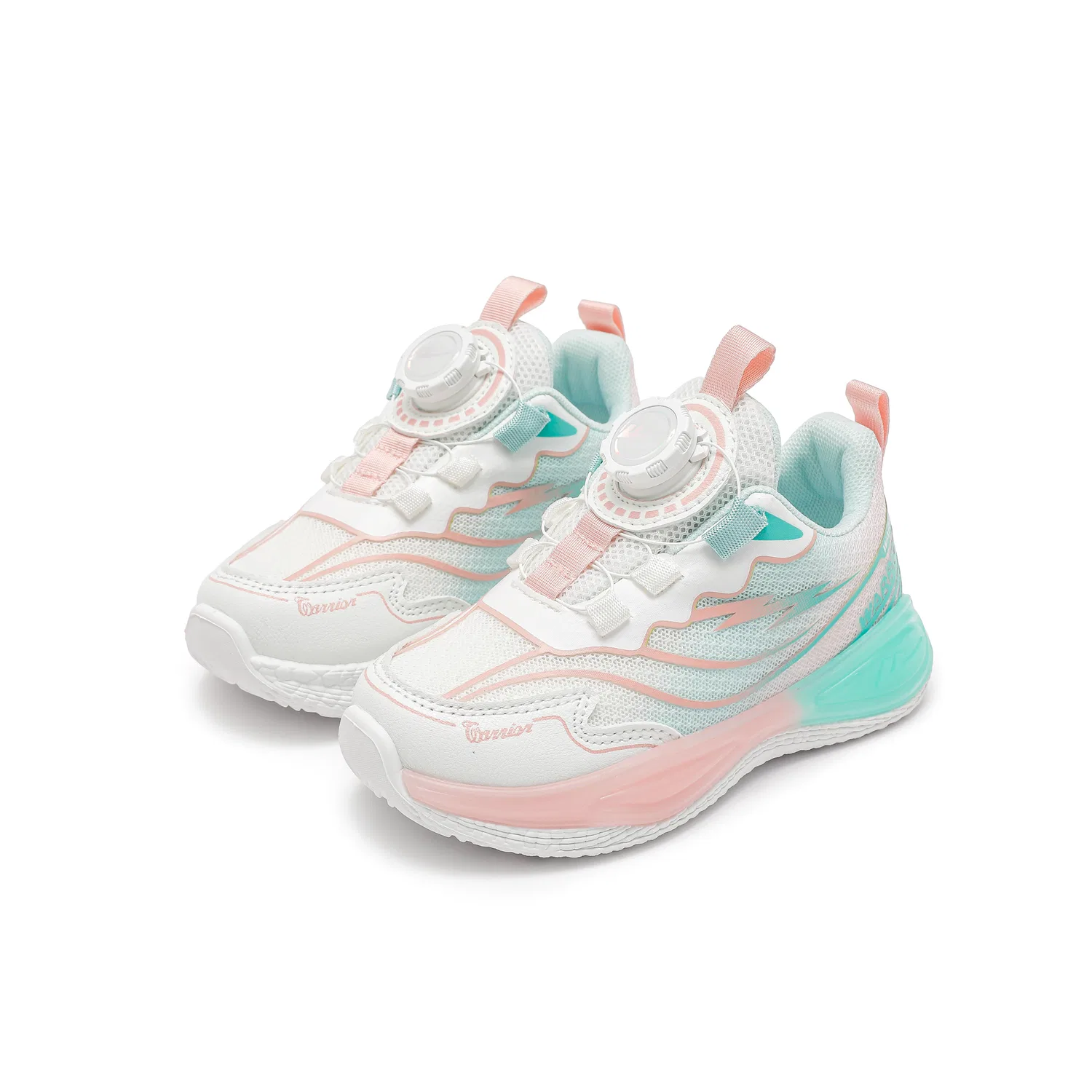 Детские кроссовки для девочек из сетки Pink/Green/White WARRIOR — фото 4