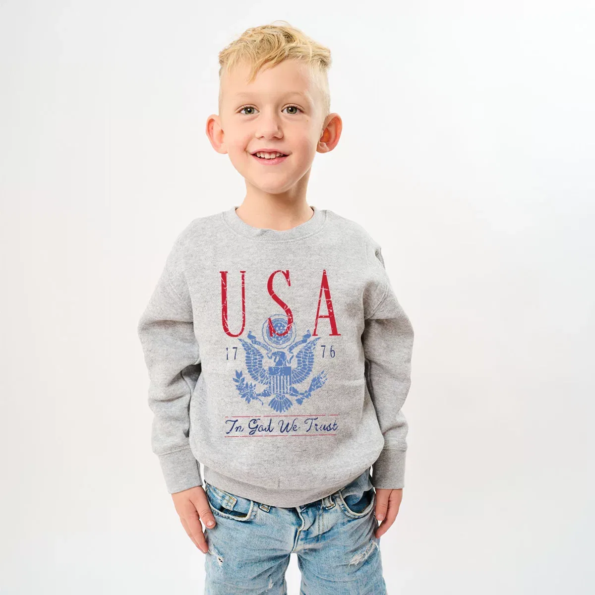 Детский свитшот с принтом USA Seal The Juniper Shop, Heather Grey — фото 2