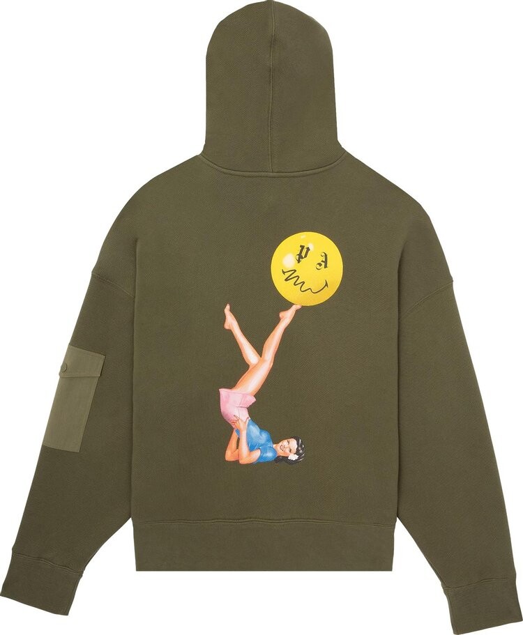 Худи Palm Angels Juggler Pin Up Hoodie 'Military', зеленый — фото 3