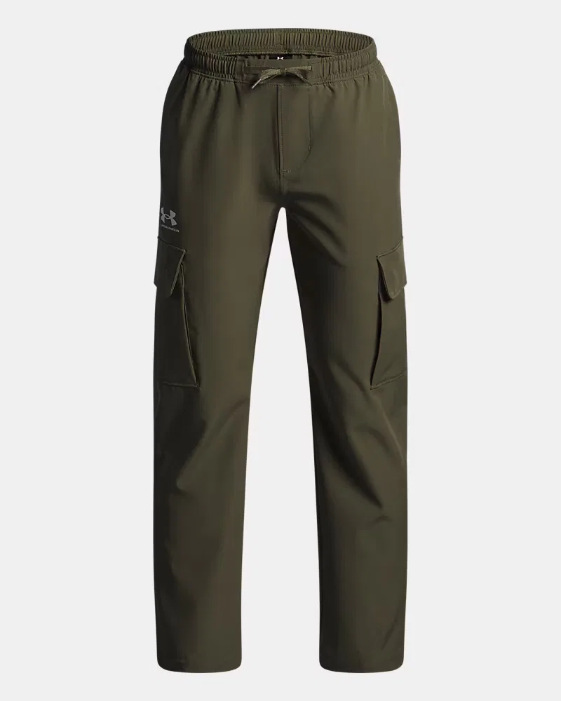 Брюки для мальчиков 63,5 см водоотталкивающие UA Icon Woven UnderArmour, Marine Od Green/White