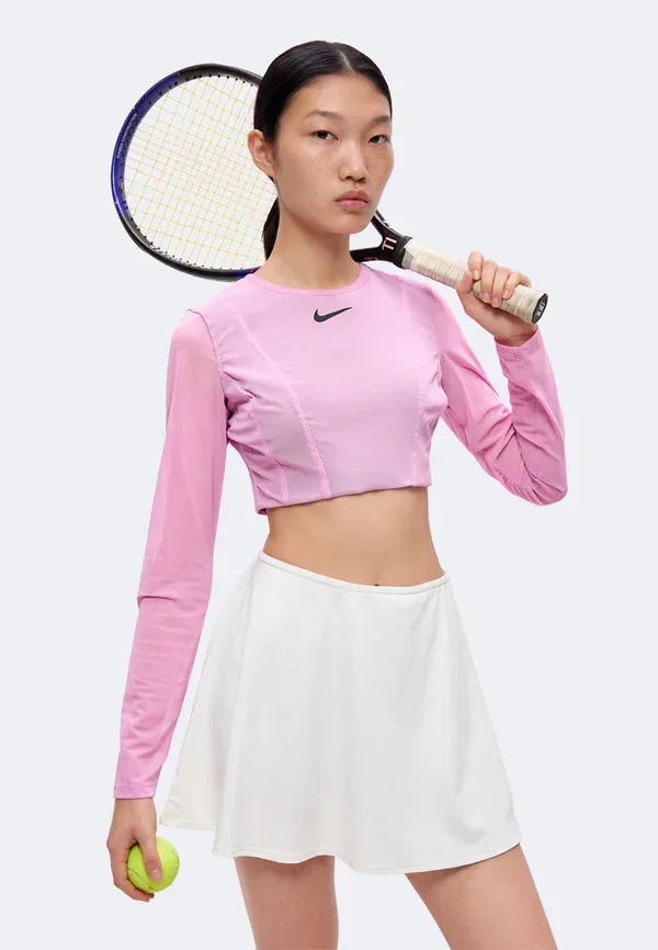 Топ с длинным рукавом из сетки Nikecourt Slam Longsleeve Crop, Nike Performance, Light Magenta/Tattoo/Black, черный — фото 4