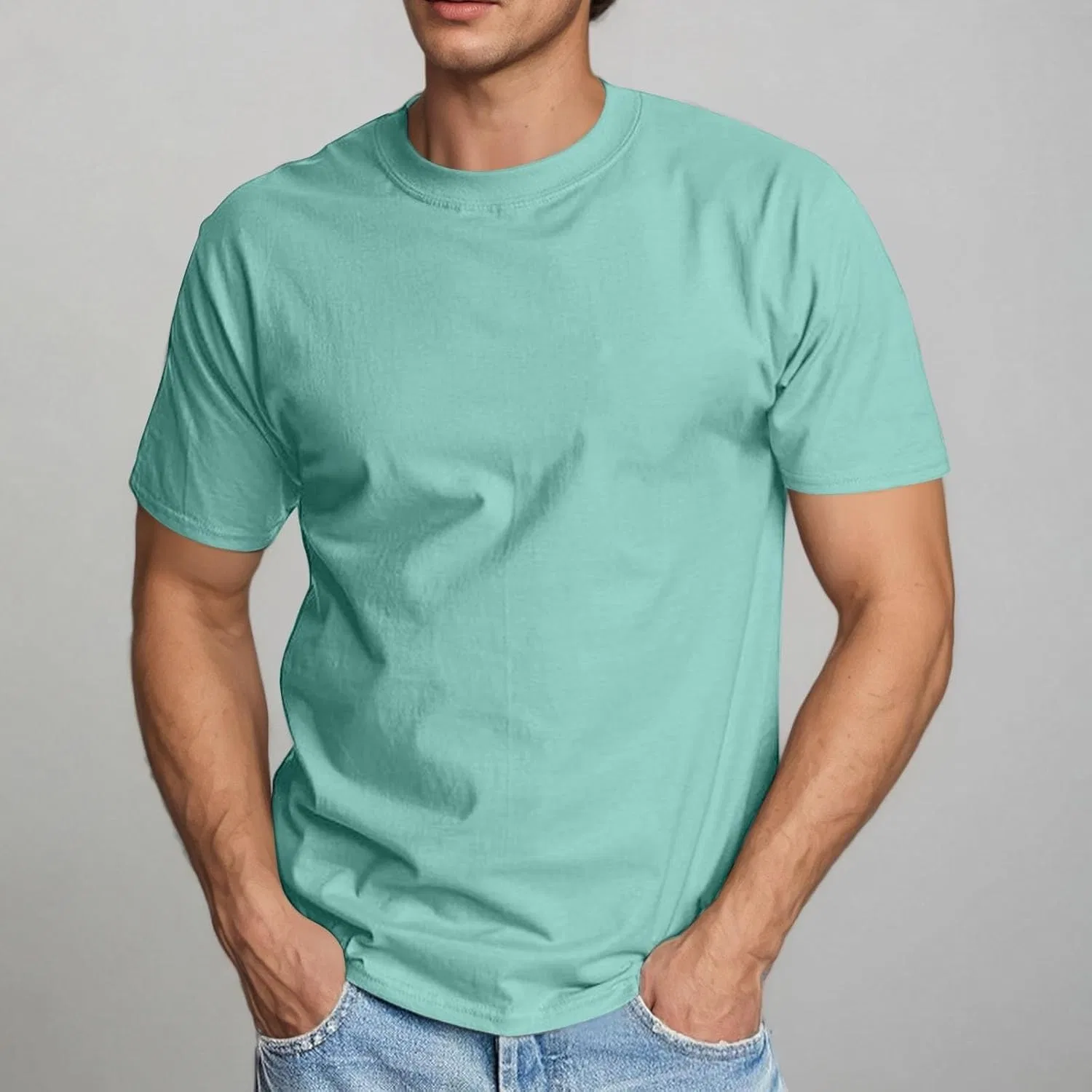 Мужская повседневная футболка с круглым вырезом, Mint Green — фото 2