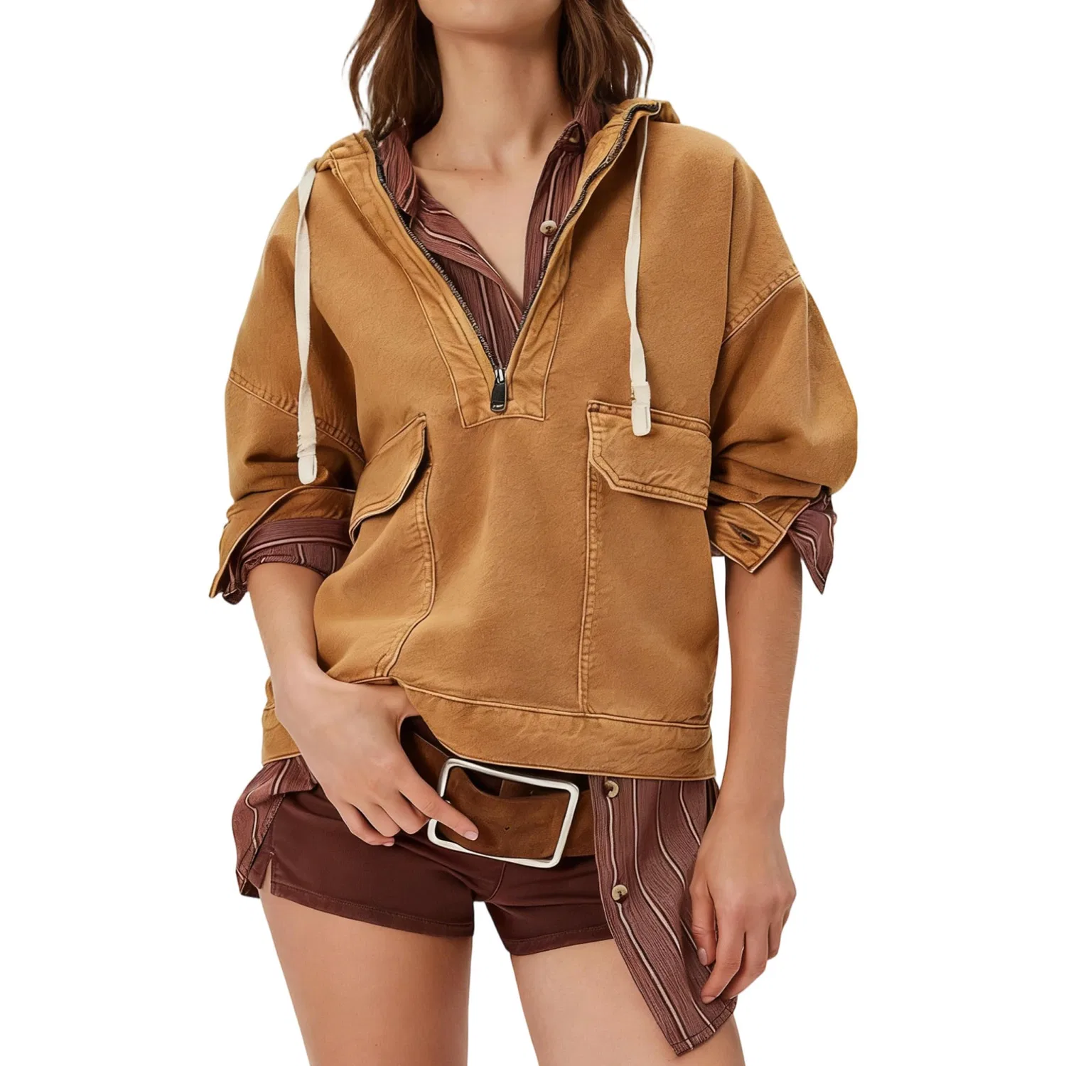 Женская джинсовая куртка oversize с полузамком и карманами, Cachi