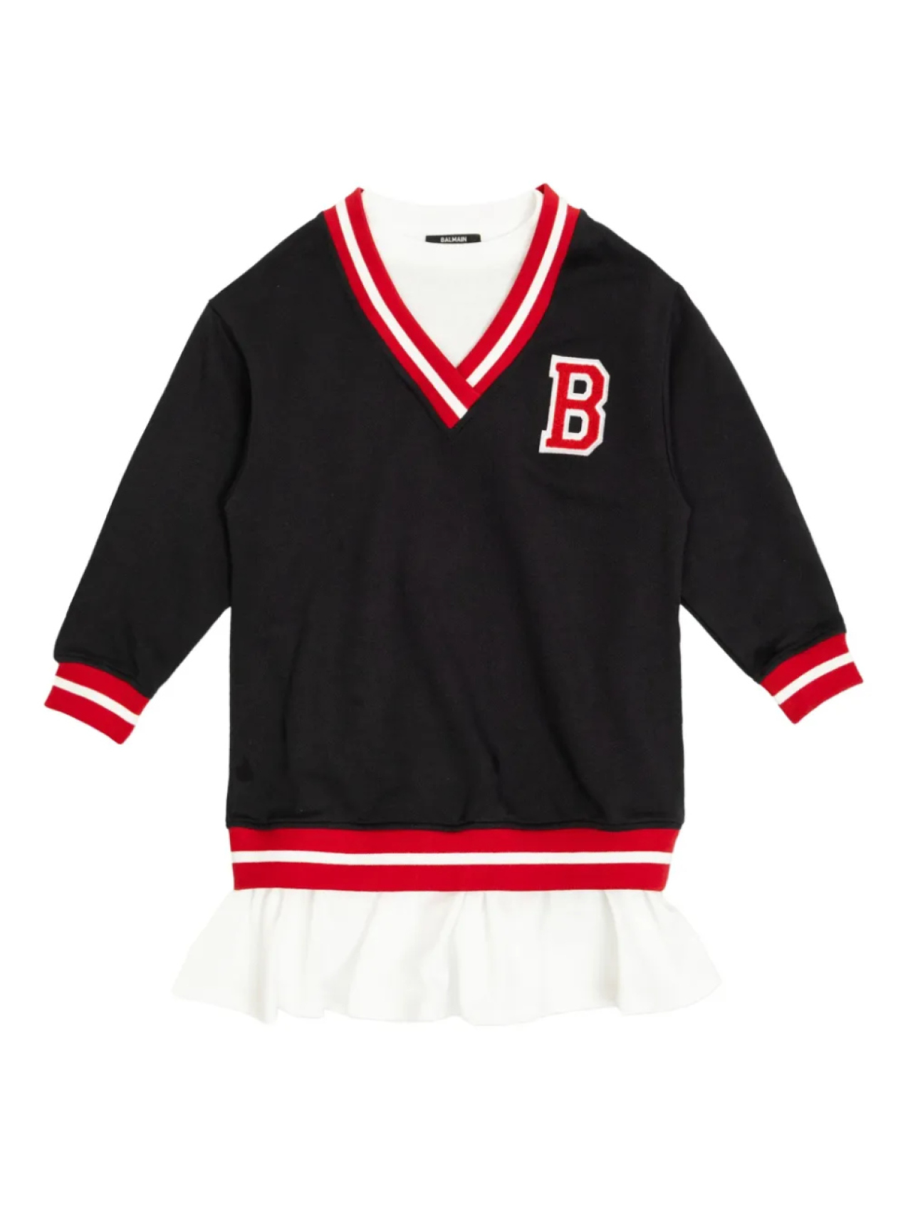 

Платье Balmain Kids с V-образным вырезом и оборками, черный