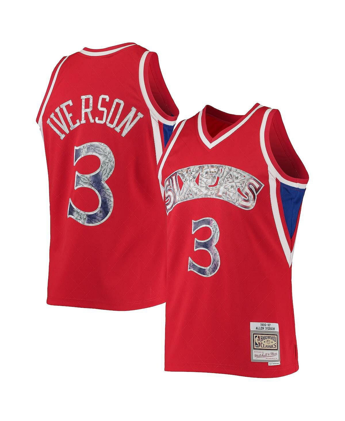 

Мужская allen iverson red philadelphia 76ers 1996-97 hardwood classics 75th anniversary diamond swingman jersey Mitchell & Ness, красный