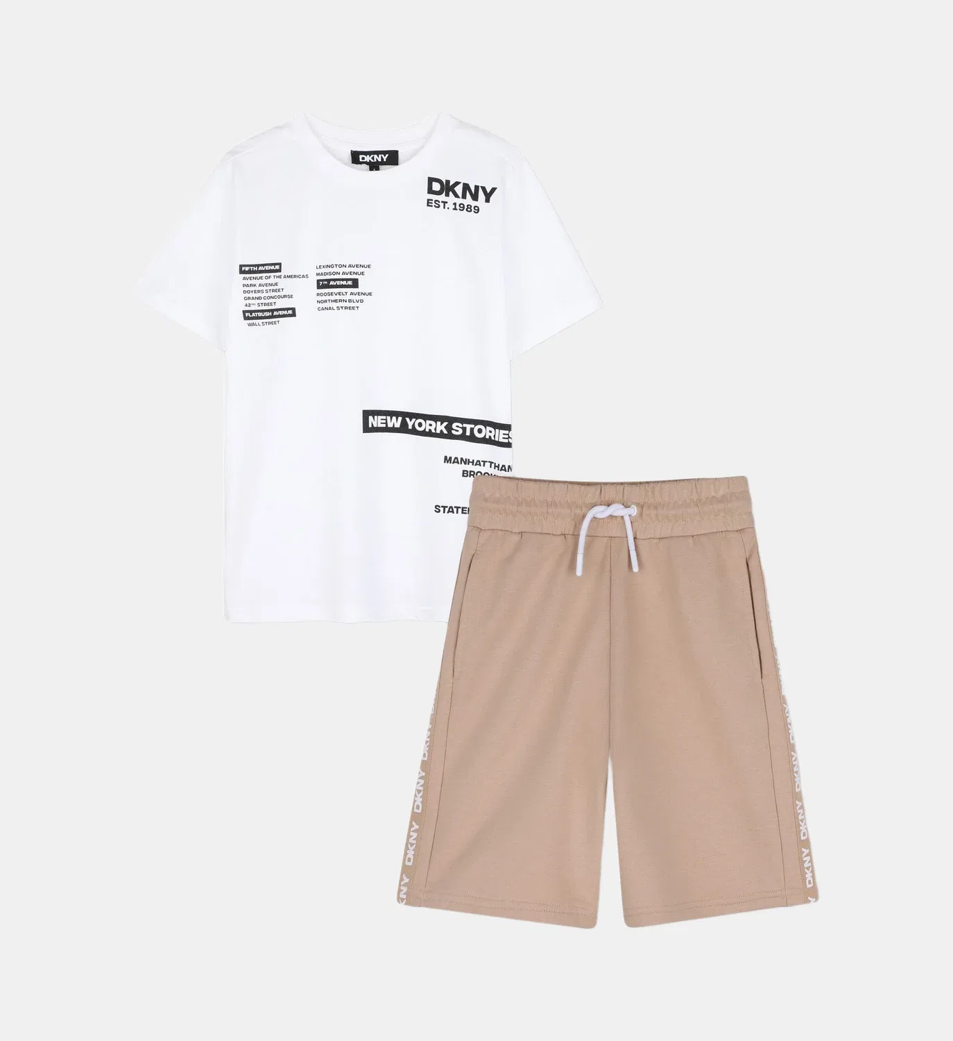 Комплект из футболки и шортов-бермуд DKNY, бежевый
