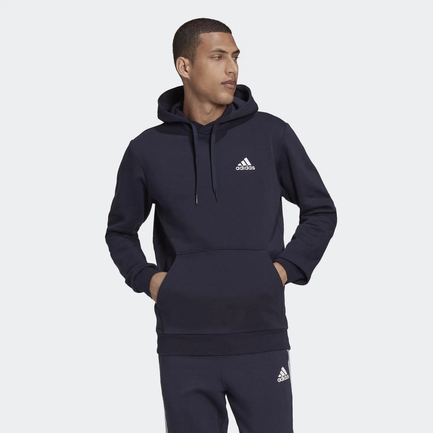 Мужское худи из флиса Essentials Fleece Hoodie Adidas, Petrolblau / Weiss