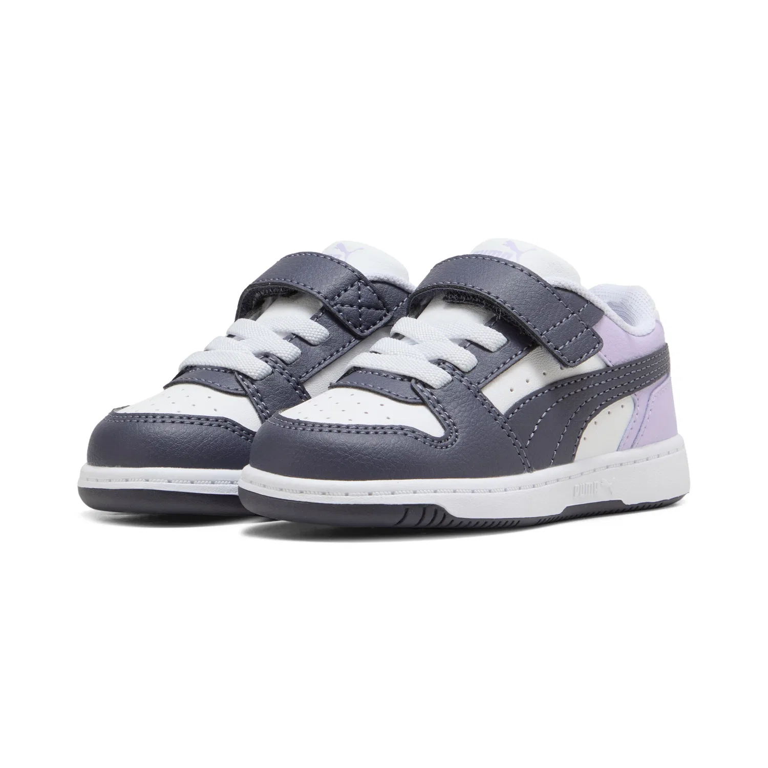 Детские кроссовки на липучке Rebound Slam Lo Ac Inf PUMA, White/Inky Depths/Light Lavender