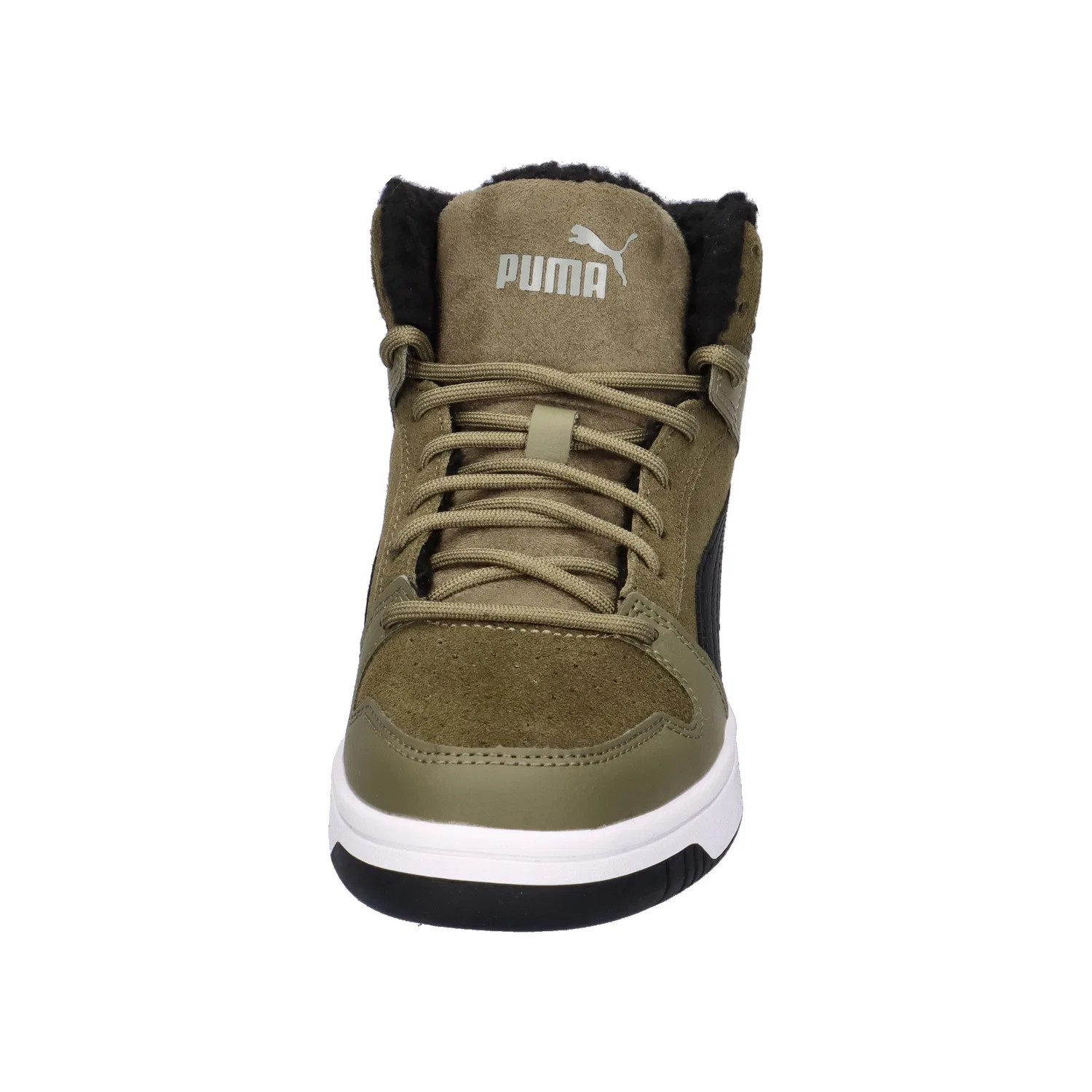 Детские кроссовки с высоким берцем Rebound Layup Fur SD Jr Puma, Olivgrun Schwarz Weiß — фото 3