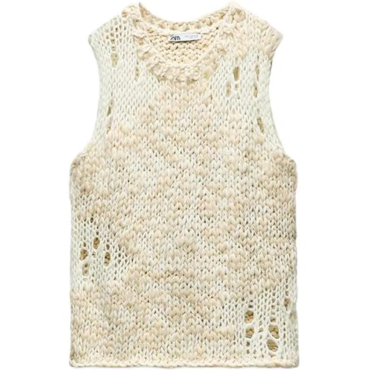 Женский топ без рукавов с круглым вырезом, цвет Cream, ZARA
