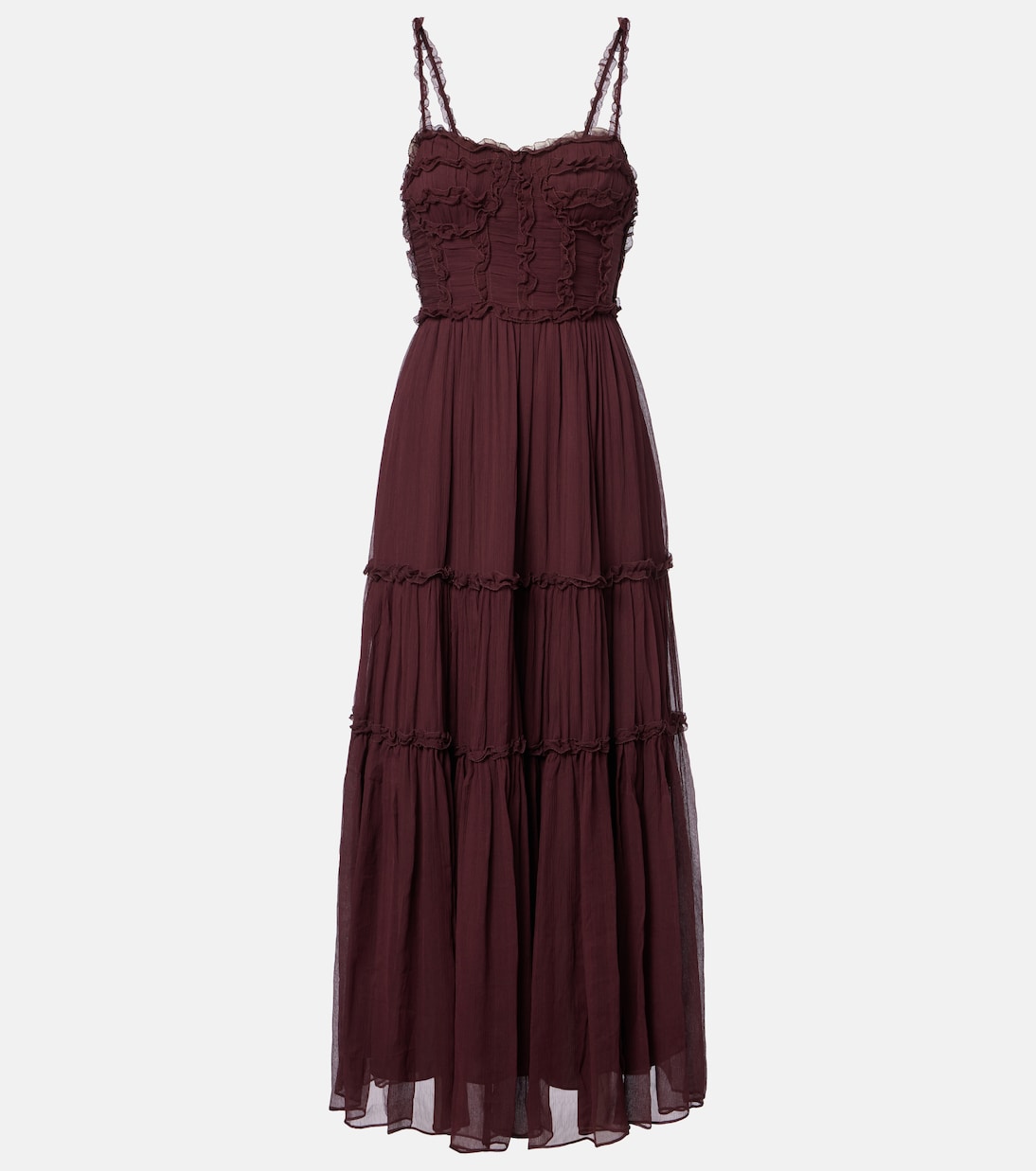 

Платье миди Talitha из шелкового шифона с оборками Ulla Johnson, Mahogany