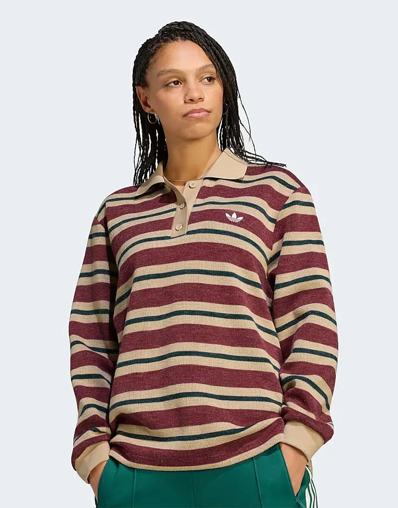 Вязаная регбийная поло-рубашка Adidas Originals Stripe, теневой красный