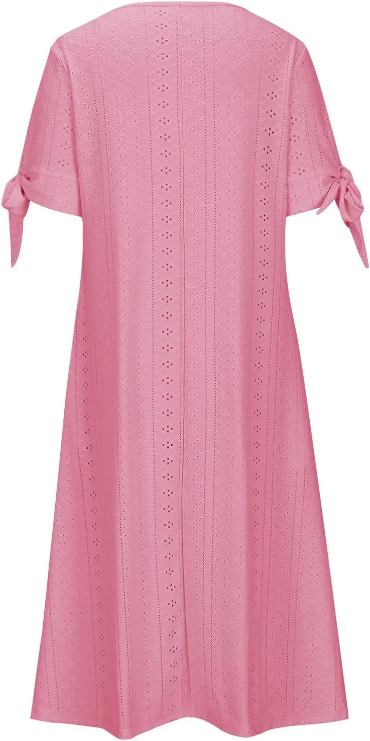 Женское летнее платье макси с хенли-вырезом Plus Size, Pink — фото 4