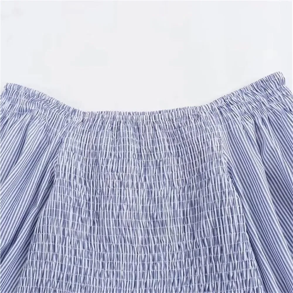Женское платье с воротником-стойкой и вышивкой SDFGHHTHV, Blue — фото 3