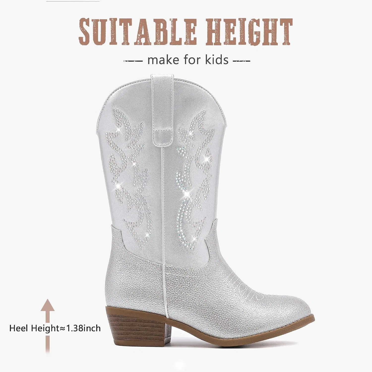 Детские сапоги для девочек с принтом Cowboy Boots for Girls Rhinestone Cowgirl Boots Little Big Kid LAURMOSA, Silver Rhinestone — фото 4