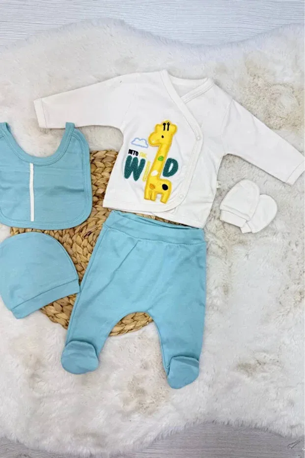 Детский комплект для новорожденных с жирафовым принтом Bamoola For Babies, Turquoise Giraffe — фото 4
