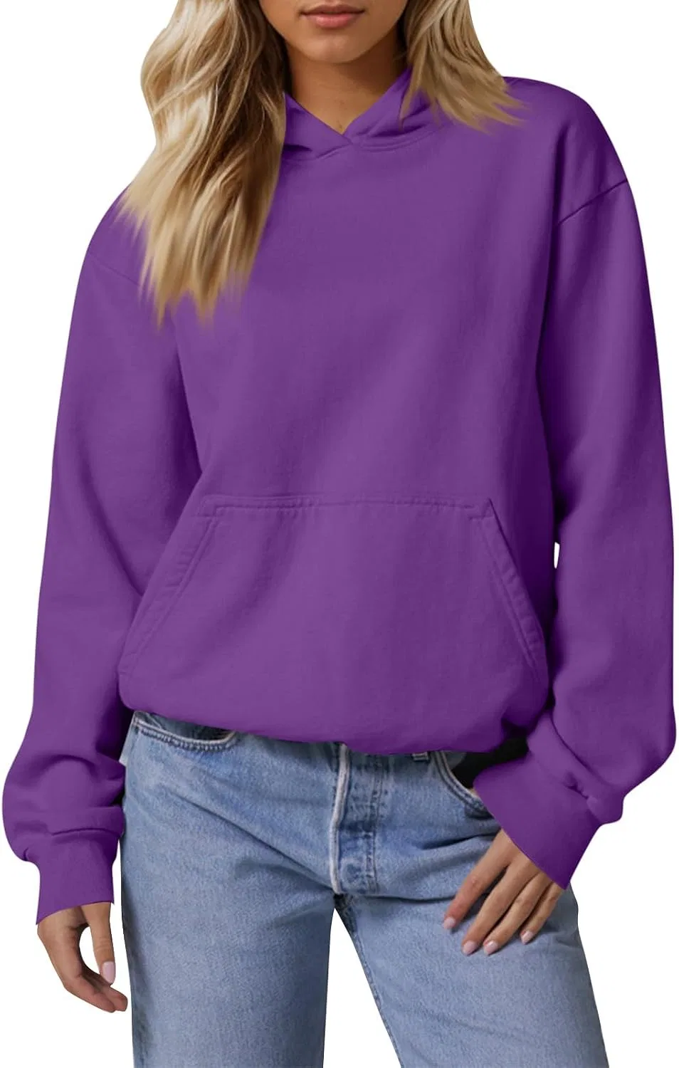Женский свитшот с капюшоном, однотонный, с карманом, Women's Hoodies, длинным рукавом, 2-Purple