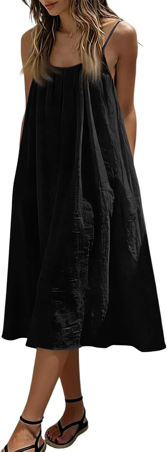 Женское платье-комбинация без спины на бретелях, Black