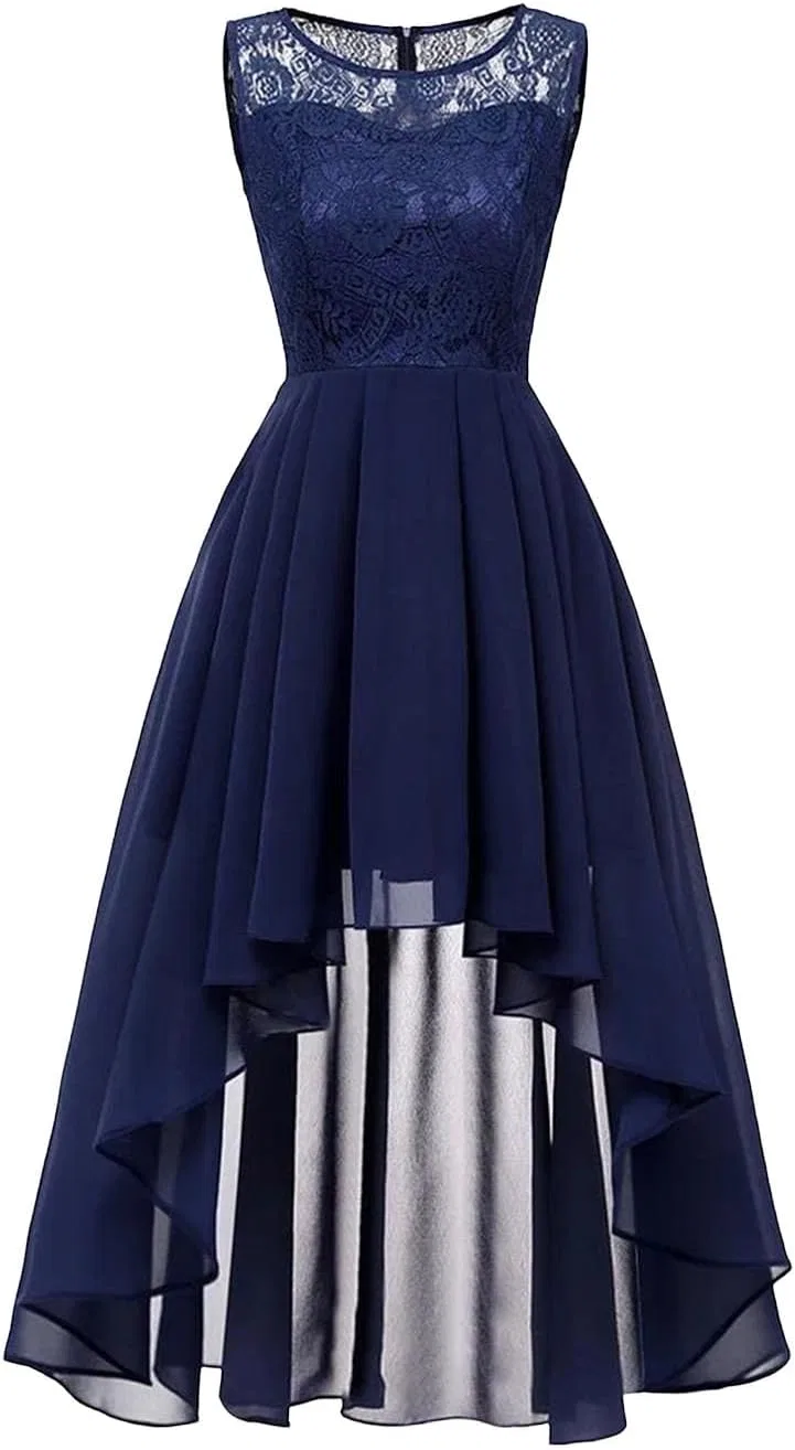 Женский макси-длинный сарафан с кружевом и шифоном, Navy Blue