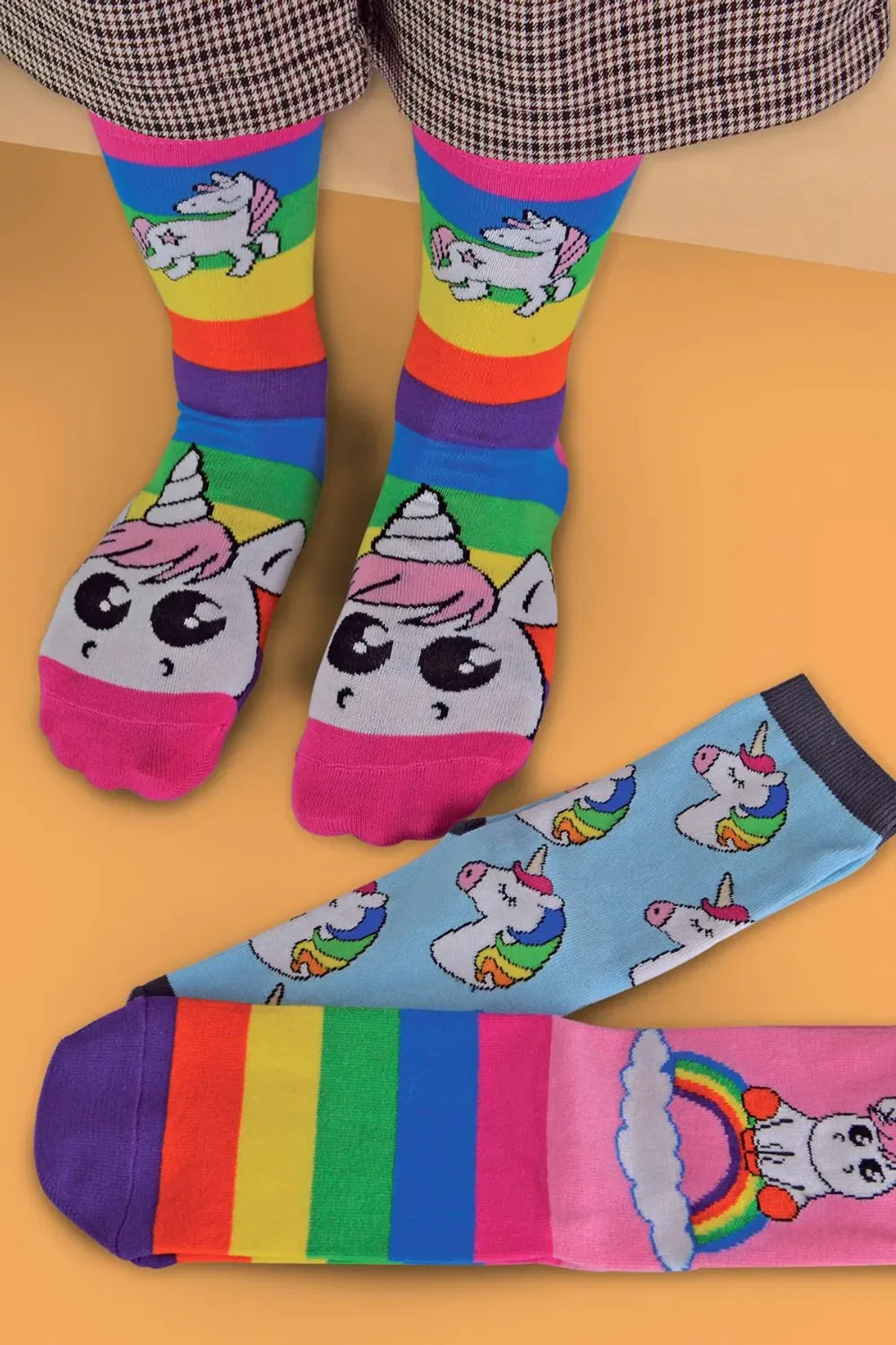 Детские носки с принтом Unicorn Striped Rainbow Design, Sock Snob, Multi — фото 3
