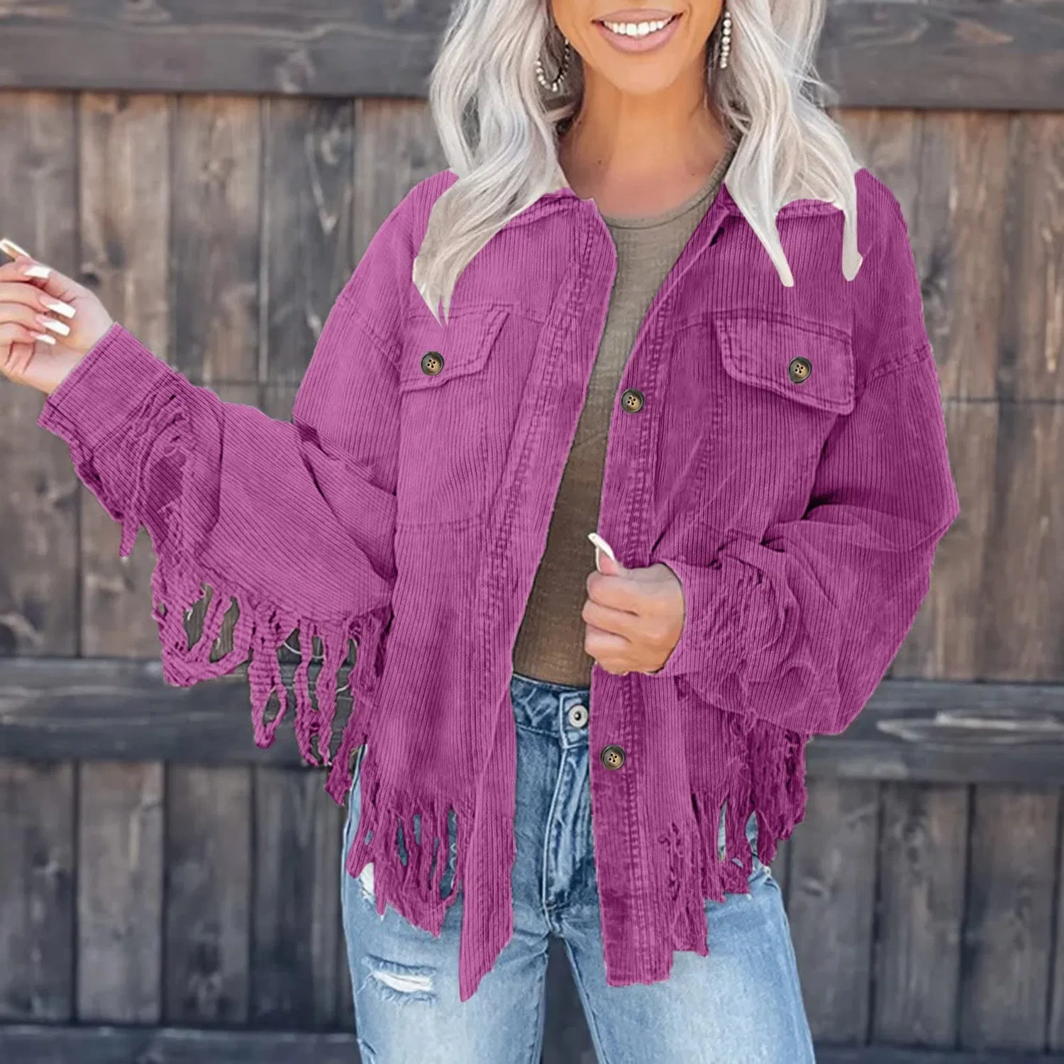Женское пальто с отложным воротником и кисточками Trachten Coat, rosa intenso — фото 2