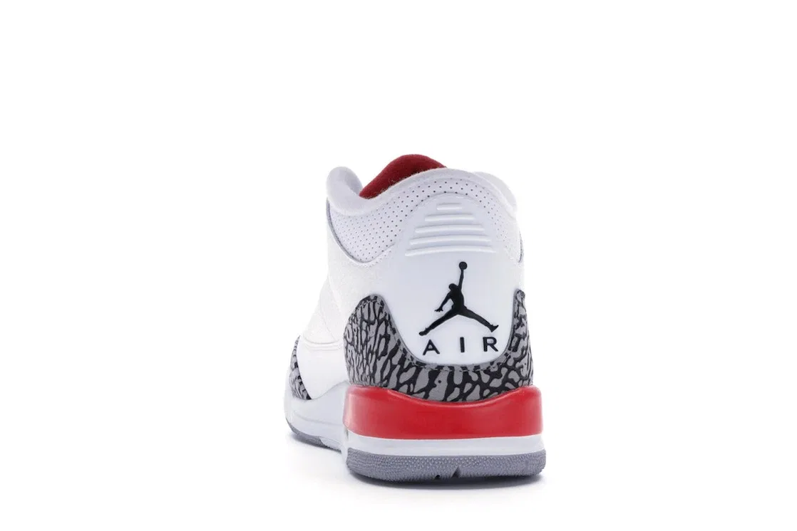 Детские кроссовки с кожаным верхом Jordan 3 Retro, White/Fire Red-Cement Grey-Black — фото 4