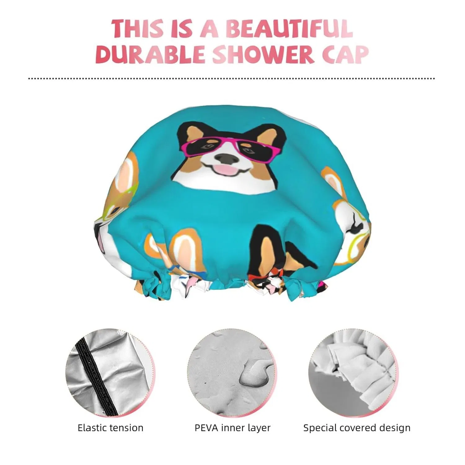 Шапочка для душа Corgi Brille und Schnurrbärten Print, DUWAA, Schwarz — фото 3