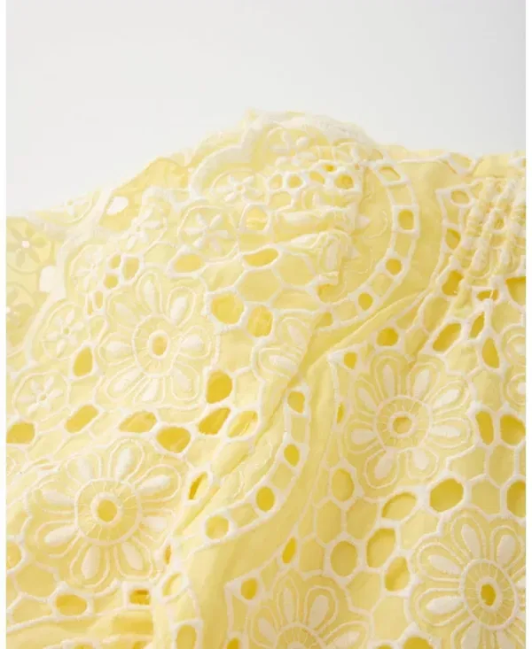 Детское платье для девочек с длинным рукавом Skyla Sleeve Embroidered Mini Dress Marlo Kids, Lemon — фото 4