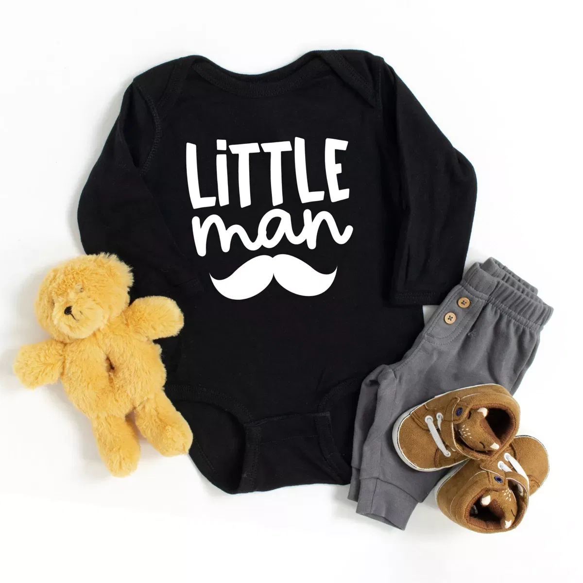 Детское боди с длинным рукавом Little Man Mustache The Juniper Shop, Black — фото 3