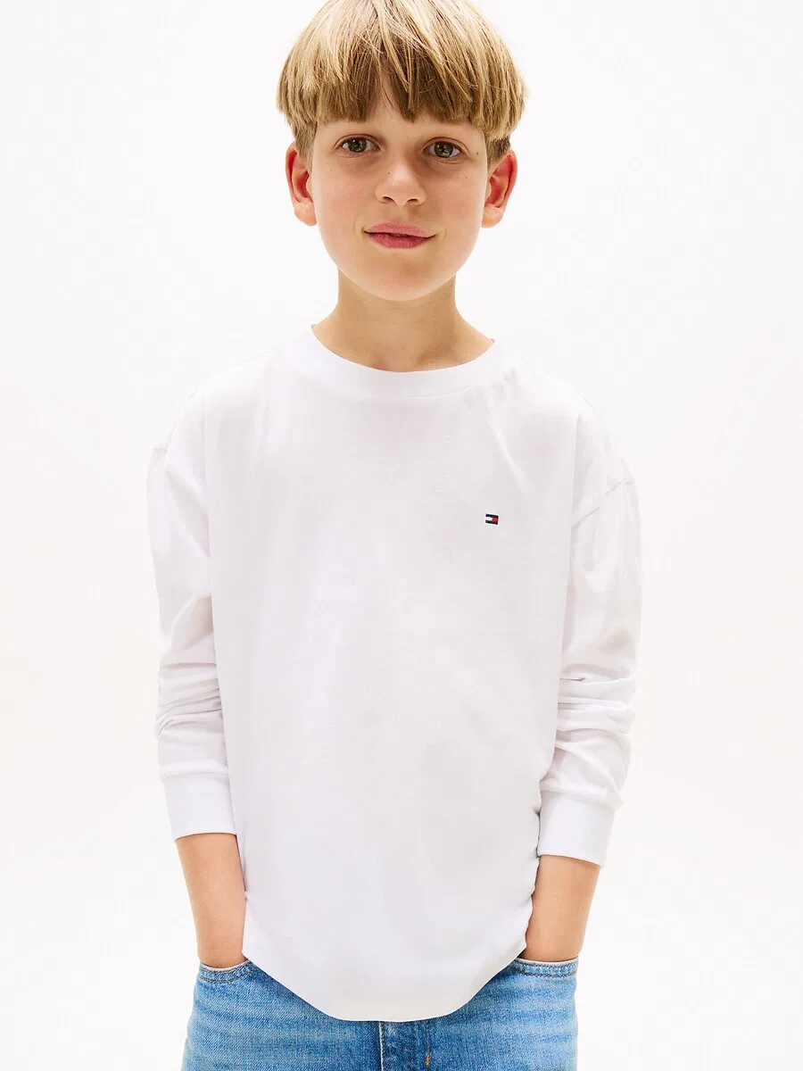 Рубашка TOMMY HILFIGER 'Essential Flag Embroidery Long Sleeve' белого цвета с вышивкой флага — фото 2
