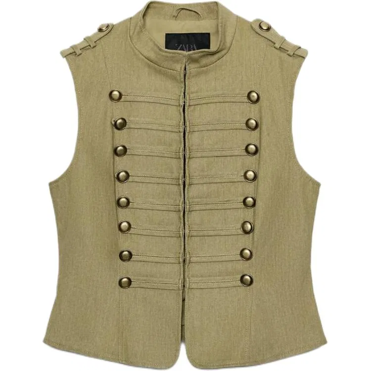 Женская майка с воротником-стойкой Khaki ZARA