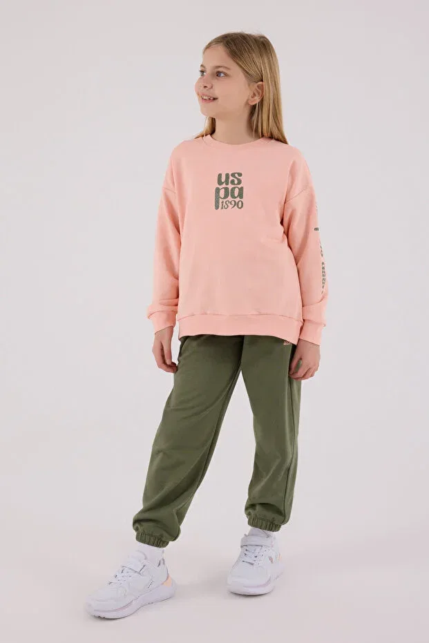 Детский комплект спортивного костюма для девочек с принтом Licensed U.S. Polo Assn., Orange — фото 3