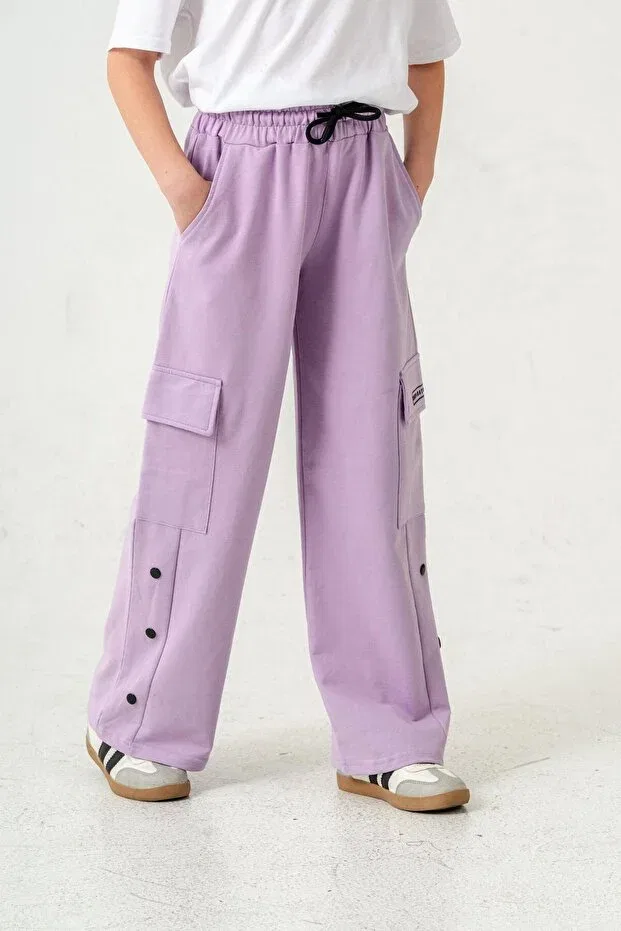 Детские спортивные штаны для девочек с карго-карманами Mışıl Kids, Lilac — фото 3